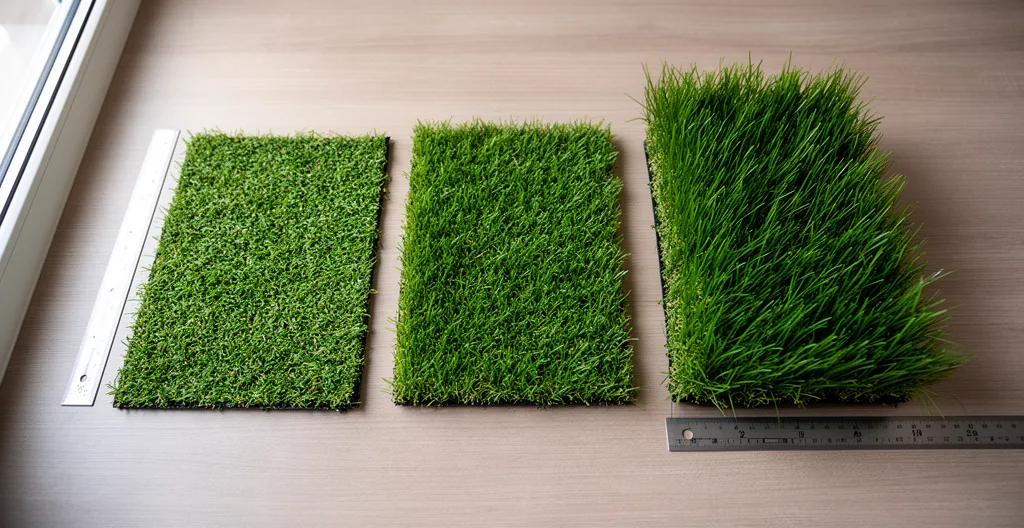 Échantillons de gazon synthétique avec différentes hauteurs de brins